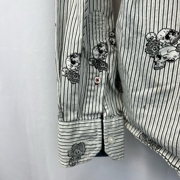 Stars & Stripes Mens Button-Up Shirt Skull/Stripe Long Sleeve Slim Fit S - Picture 8 of 12